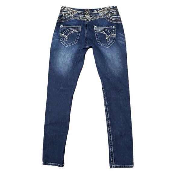 Angels Women's Jeans Size 5 Decorative Stitching Crystal Studs Low Rise - Picture 2 of 13